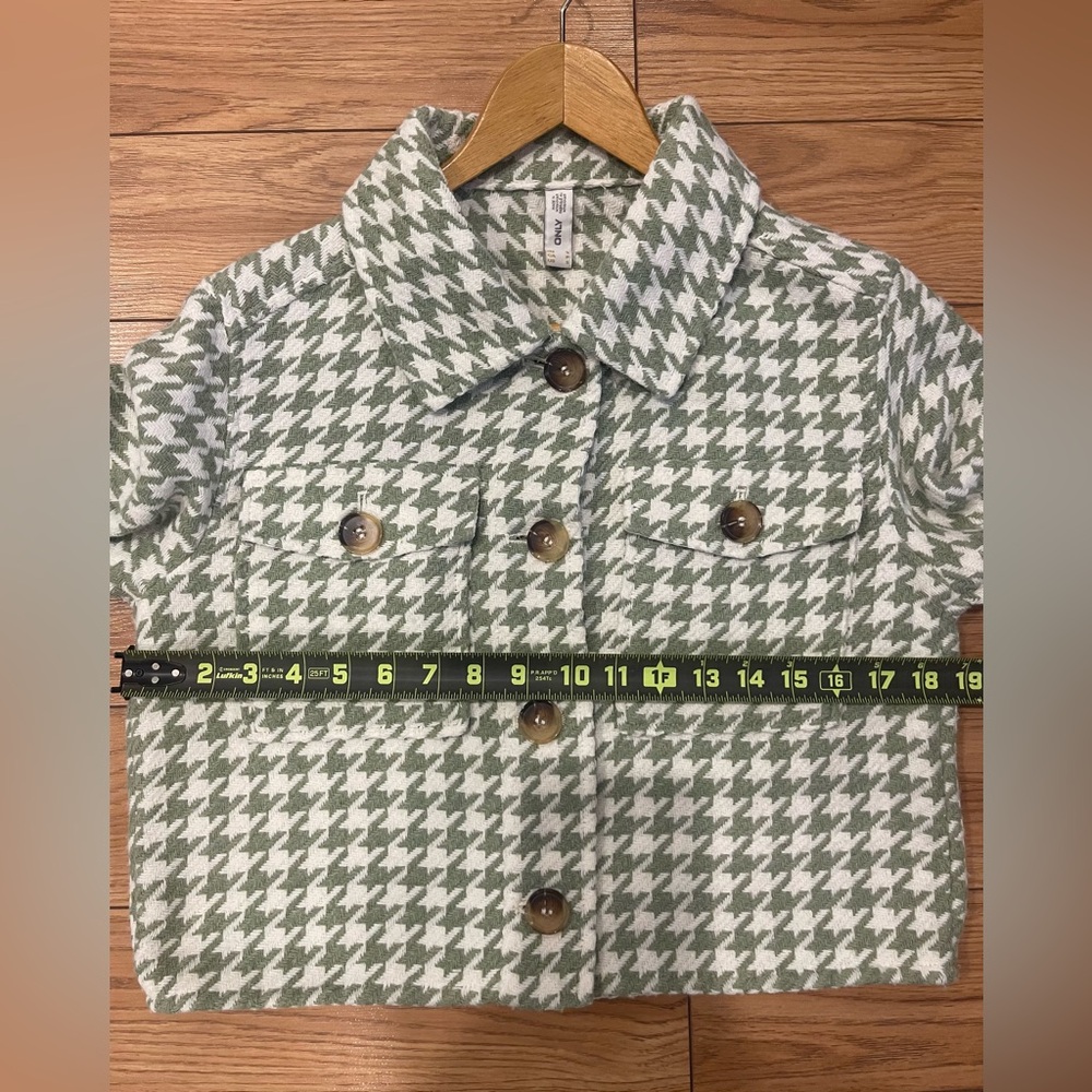 Only Green Houndstooth Button Down blazer cropped women jacket small ganna style - Picture 9 of 11